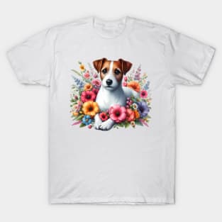 A jack russel terrier decorated with beautiful colorful flowers. T-Shirt